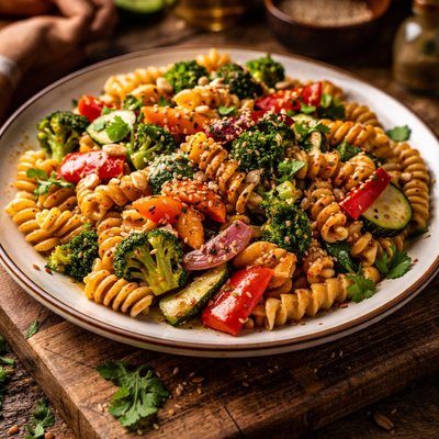 Image of Vegetables with Fusilli and Thai Sauce