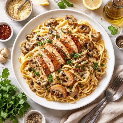 Image of Velvety Pasta with Chicken and Mushrooms