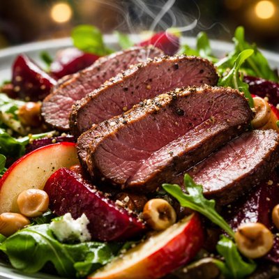 Image of Venison Salad with Beetroot Apple and Hazelnuts