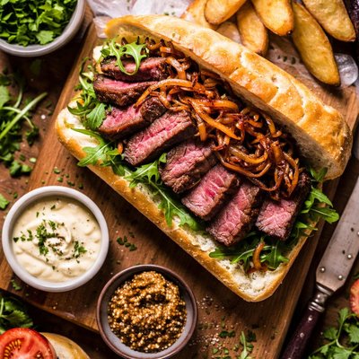 Image of Venison Steak Sandwich W Caramelized Onions