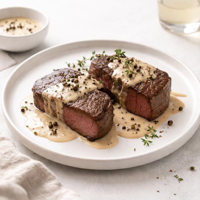 Image of Venison Steaks W Creamy Pepper Brandy Sauce