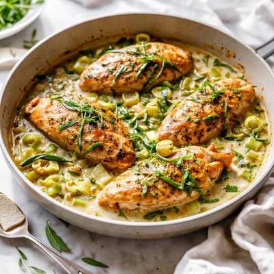 Image of Vermouth Leek and Tarragon Pan Sauce