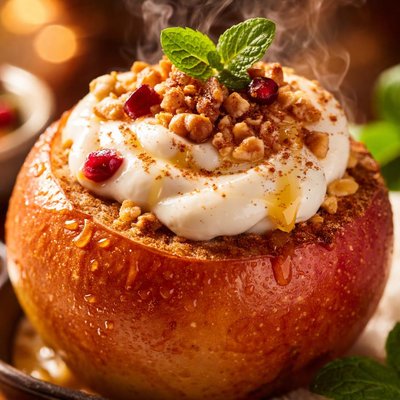 Image of Very Healthy Near Instant Baked Apple with Creamy Nonfat Yogurt