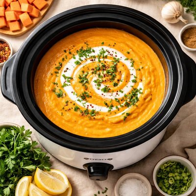 Image of Very Low Fat Cream of Sweet Potato Soup in the Crock Pot
