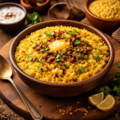 Image of Very Tasty Yellow Moong Dal Yellow Lentils and Rice Khichdi