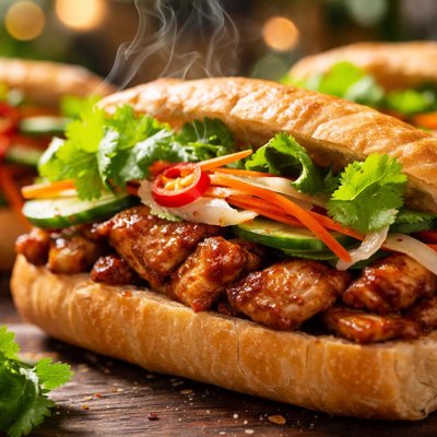 Image of Vietnamese Banh Mi Style Sandwiches with Chicken