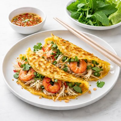 Image of Vietnamese Chicken Pancakes with Shrimps Bhan Ga