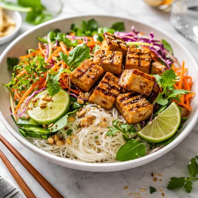 Image of Vietnamese Rice Noodle Salad with Grilled Tofu