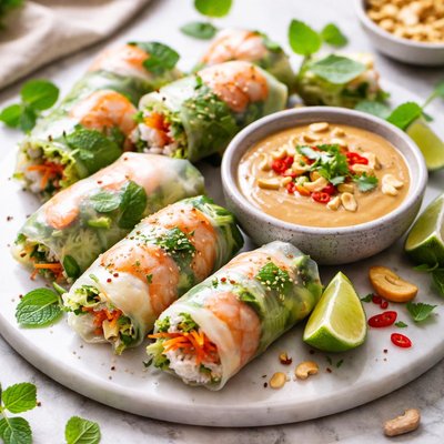 Image of Vietnamese Shrimp Rolls with Cashew Dipping Sauce