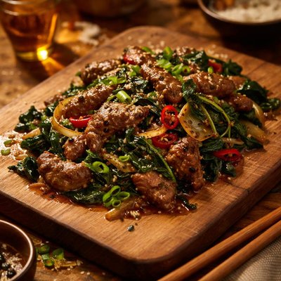 Image of Vietnamese Style Pepper Beef and Spinach