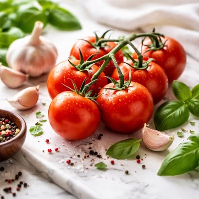 Image of Vine Ripened Tomatoes with Garlic and Basil