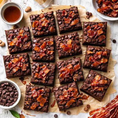 Image of Virgin Chocolate Chunk Brownies with Maple Benton Bacon