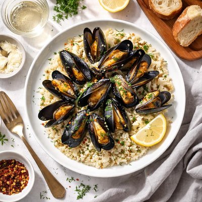 Image of Vodka Mussels with Lemon Dill Risotto