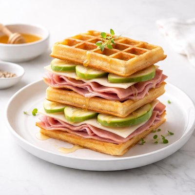 Image of Waffle Applewich Ham Cheese and Apple Sandwiches on Waffles
