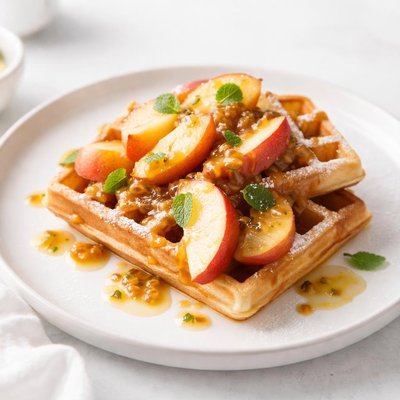 Image of Waffles with Peach and Passionfruit