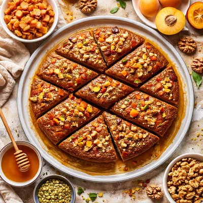 Image of Walnut Apricot Cake in Honey Syrup