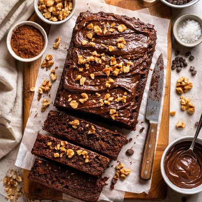 Image of Walnut Brownie Loaf W Cocoa Fudge Frosting