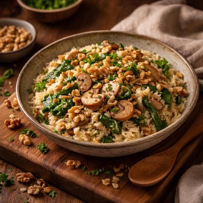 Image of Walnut Rice with Cream Cheese Mushrooms Spinach