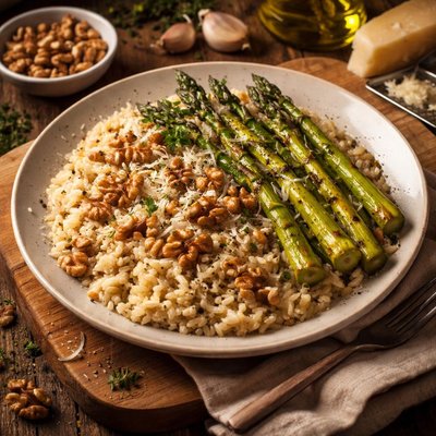 Image of Walnut Risotto with Roasted Asparagus