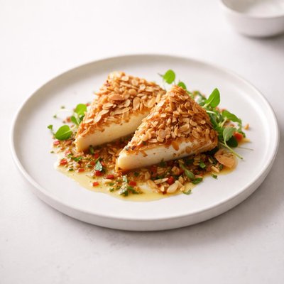 Image of Warm Almond Crusted Manchego Cheese with Hot Garlic Vinaigrette