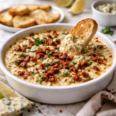Image of Warm Blue Cheese Dip with Garlic and Bacon