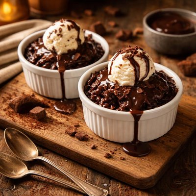 Image of Warm Brownie Puddings with Chocolate Sauce