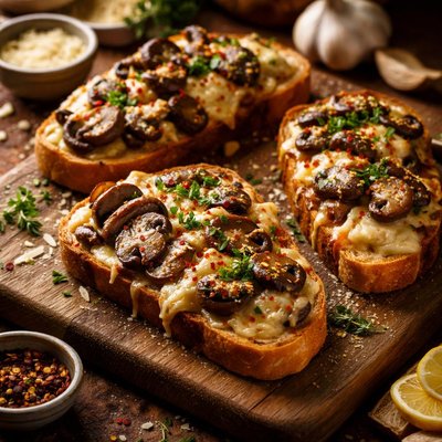 Image of Warm Cheese Mushroom Toasts