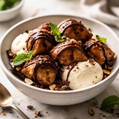 Image of Warm Chocolate Dumplings Over Ice Cream