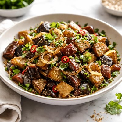 Image of Warm Eggplant Salad with Sesame and Shallots