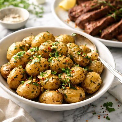 Image of Warm Garlic Potatoes with Your Favourite Grilled Meat