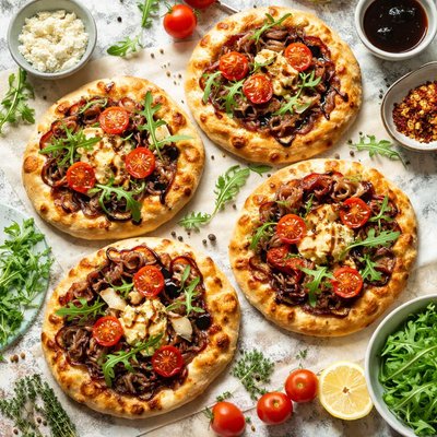 Image of Warm Goat Cheese Balsamic Onion Personal Pizzas
