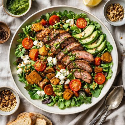 Image of Warm Lamb Pumpkin and Pesto Salad