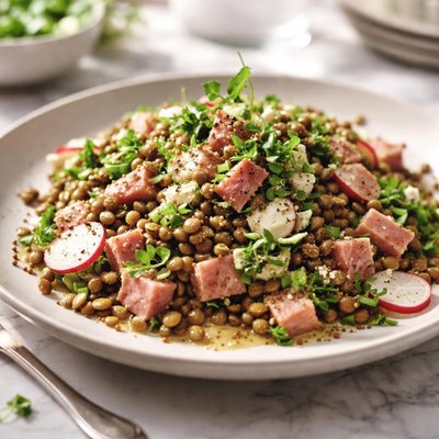 Image of Warm Lentil Ham Salad with Dijon Cream