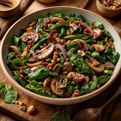 Image of Warm Mushroom Wilted Spinach Salad