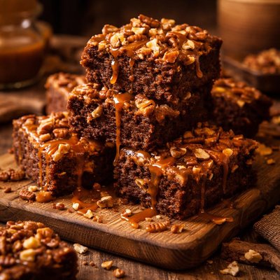 Image of Warm Nutty Caramel Brownies
