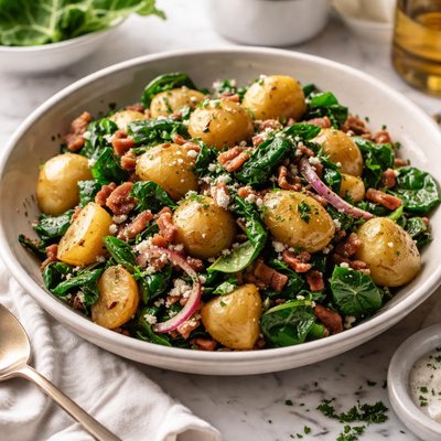 Image of Warm Potato Salad with Wilted Spinach