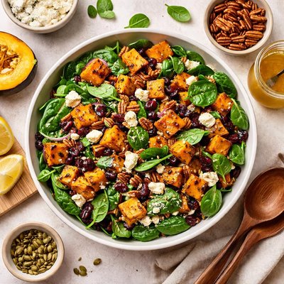 Image of Warm Pumpkin Spinach and Feta Salad