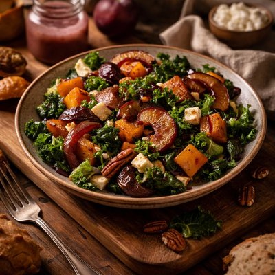 Image of Warm Salad of Autumn Greens with Plum Vinaigrette