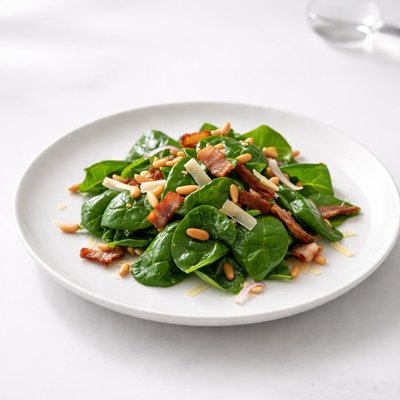 Image of Warm Spinach Salad with Bacon and Pine Nuts