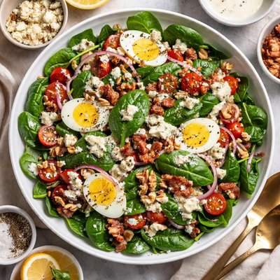 Image of Warm Spinach Salad with Pancetta and Gorgonzola Dressing