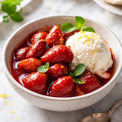 Image of Warm Strawberries in Strawberry Sauce for Ice Cream