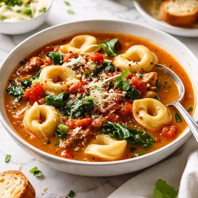 Image of Warming Italian Sausage and Tortellini Soup