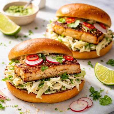 Image of Wasabi Infused Mahi Mahi Sandwiches with Napa Slaw