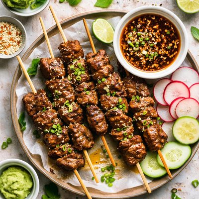 Image of Wasabi Marinated Beef Satay with Fiery Japanese Dipping Sauce