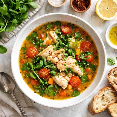 Image of Watercress Tomato and Sole Soup