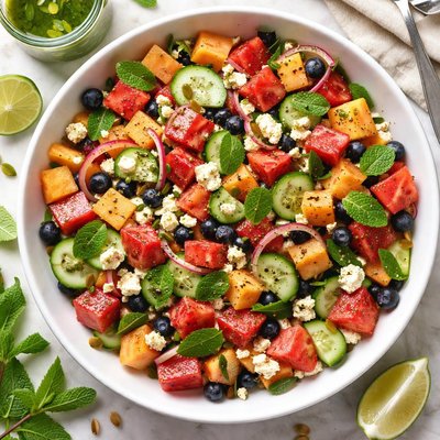 Image of Watermelon and Cantaloupe Salad with Mint Vinaigrette