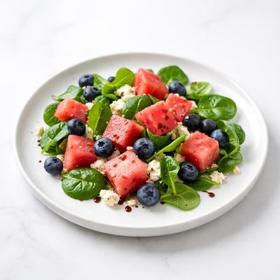 Image of Watermelon Blueberry and Spinach Salad with Feta