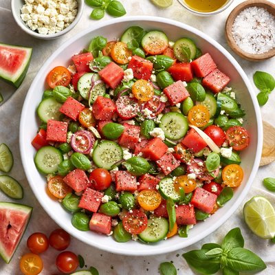Image of Watermelon Cucumber and Tomato Salad