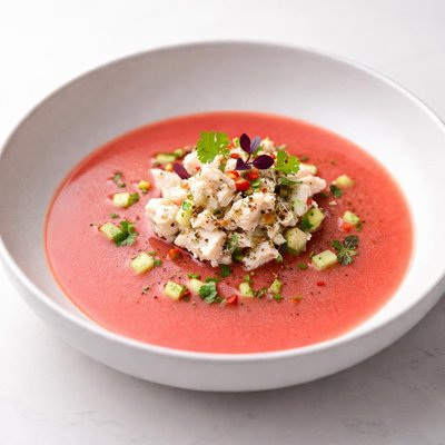 Image of Watermelon Gazpacho with Dungeness Crab Salad