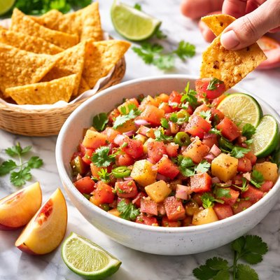Image of Watermelon Peach Salsa with Cayenne Chips